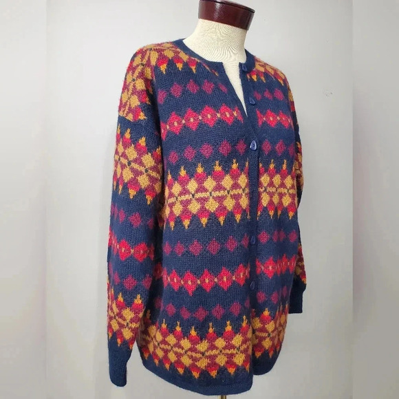 Minkha 100% alpaca colourful patterned long cardigan. Size  XL - Picture 2 of 10
